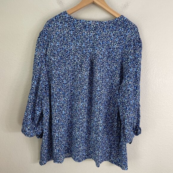 Cynthia Rowley Womens Plus 2X Blue Floral Rayon Blouse Top 3/4 Sleeve Shirt - Picture 8 of 10